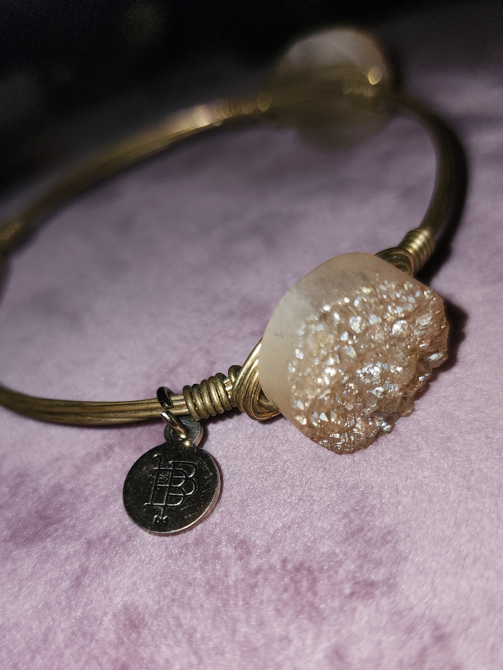 Geode Tan Stone Bangle Bracelet Bourbon and Bowties Wire Wrapped Handmade